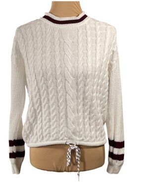 Lou & Grey Sweater Varsity Stripe White Maroon Size XS Cotton Cable Knit